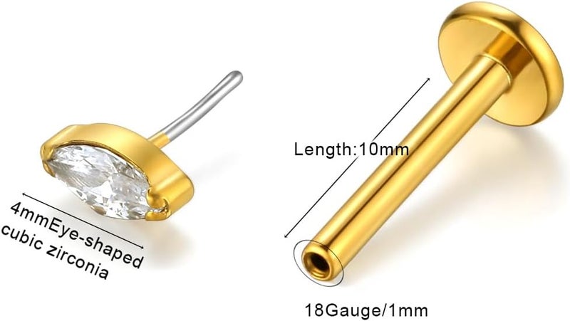 KaseStyle G23 Titanium Threadless Push-in Labret Lip Monroe Tragus Earrings Clear CZ Push Back Stud Helix Piercing Jewerly for Men Women - Image 2